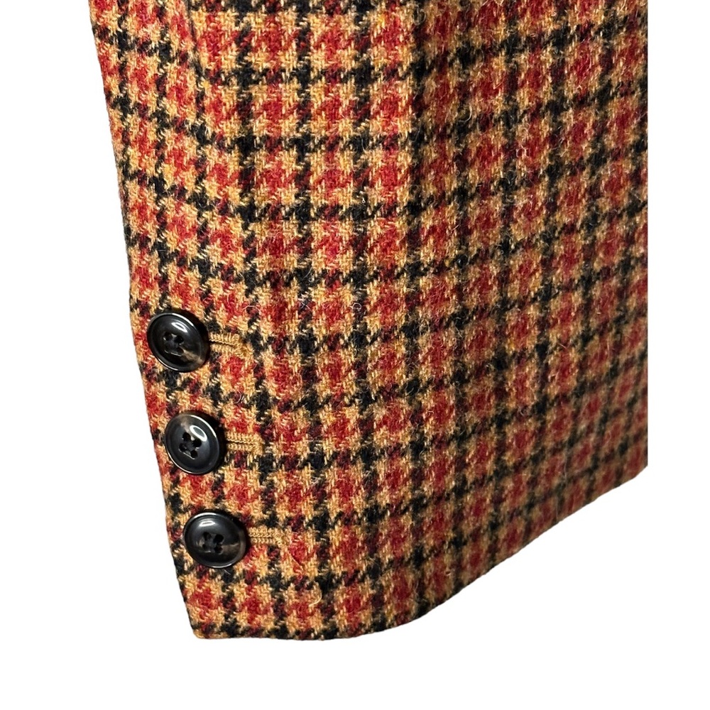 Talbots Houndtooth Brown Tan Red Plaid One Button 100% Wool Fall Jacket Blazer - Picture 12 of 14